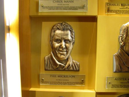 Phil Mickelson's plaque in the World Golf Hall of Fame.